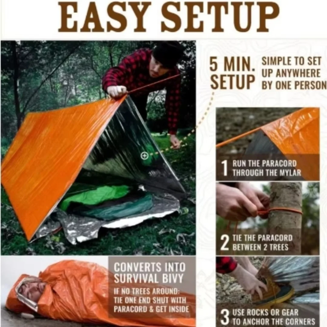 2-Person Outdoor Camping Tent Waterproof Lifesaving Tent Emergency Escape Camping Survival Tent Kit Outdoor Camping Mat 5