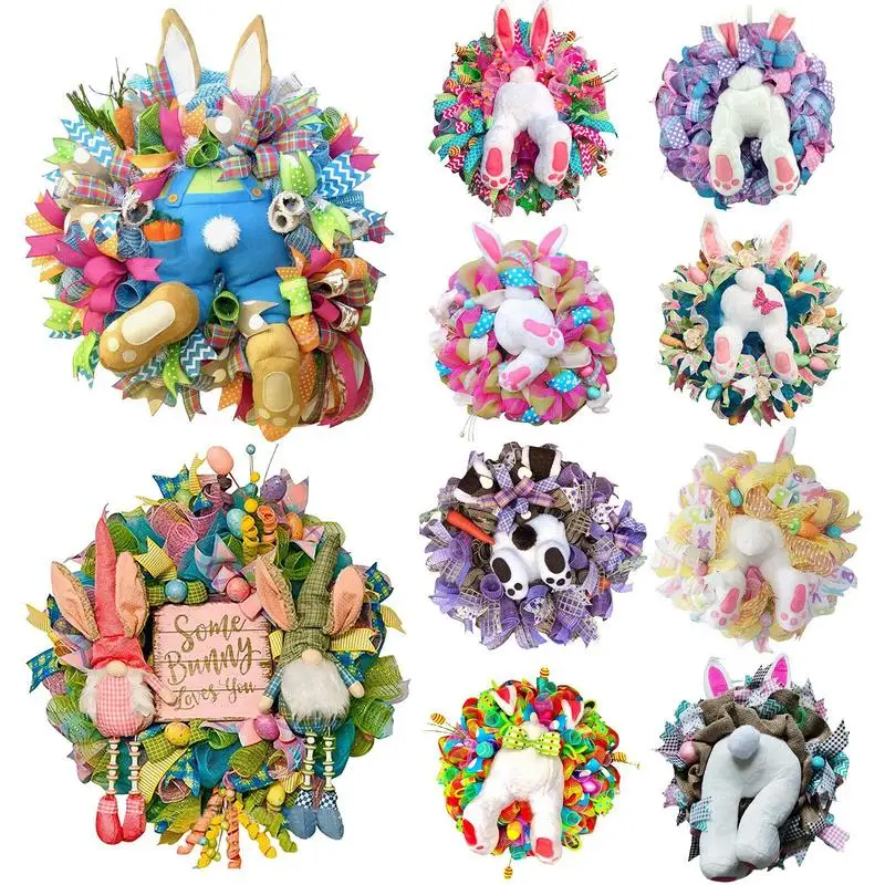 

2024 Easter Bunny Garland Funny Front door Rabbit Thief Hanger with plush buttocks and ears Easter Welcome Decor Craft Supplies