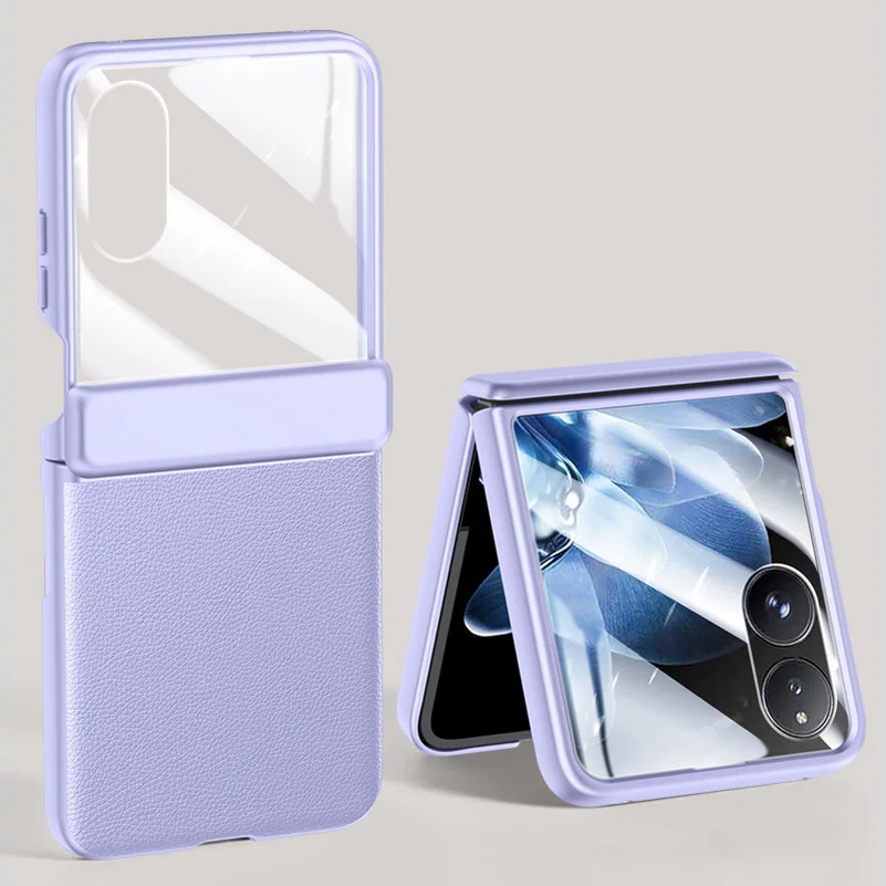 Spring Hinged Leather Screen Protector Case with Tempered Glass