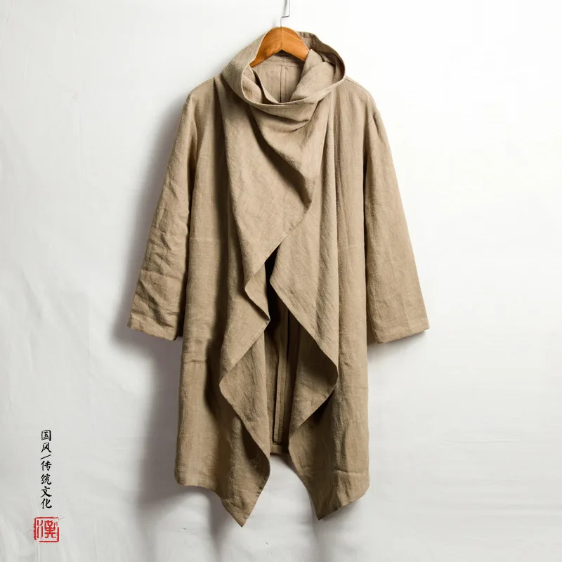 

2022 Oversized Hanfu Male Chinese Traditional Dress Plus Size Cotton Linen Windbreaker Retro Long Cloak Men Tibetan Clothing