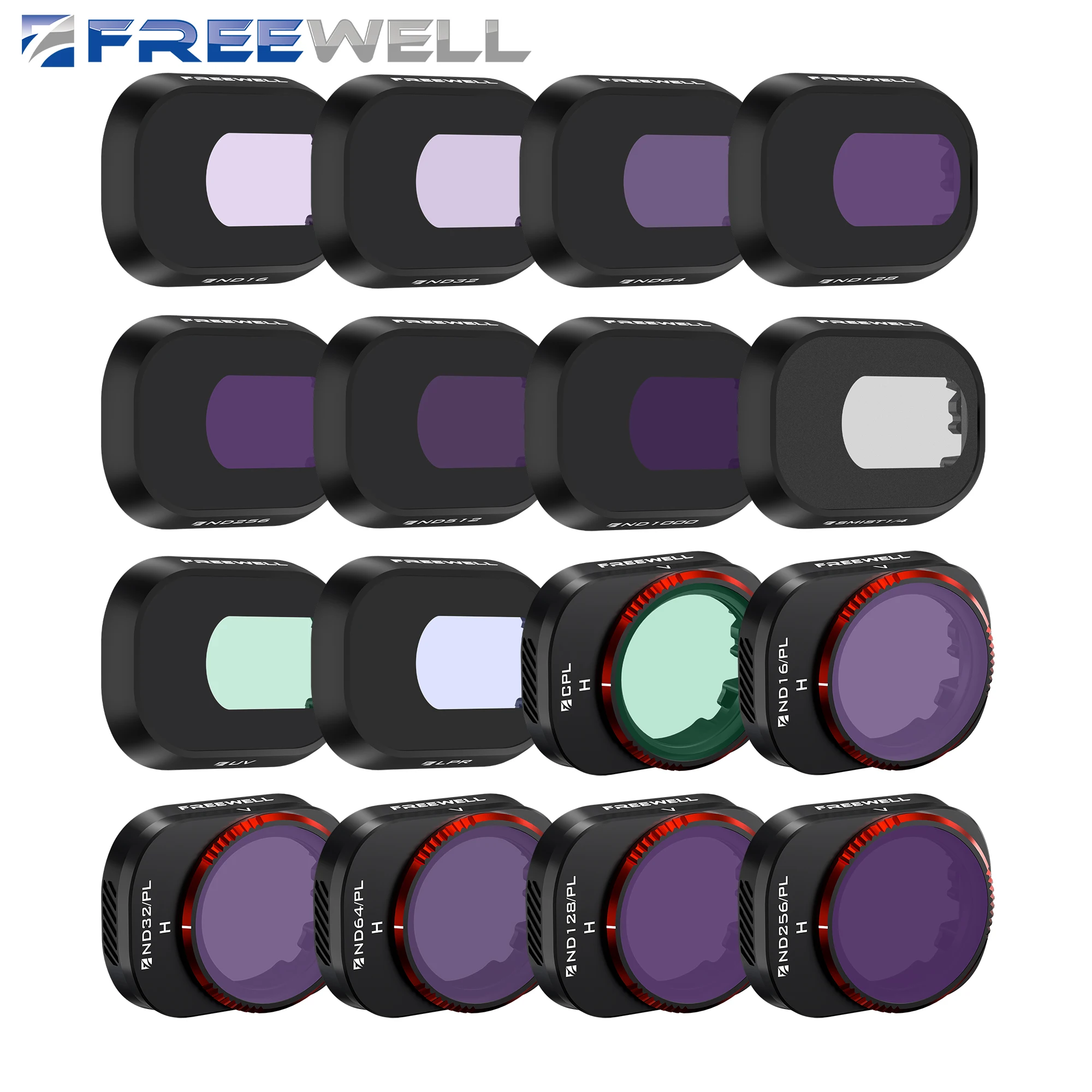 Freewell 16Pack Mega ND, ND/PL, CPL, UV, Snow Mist 1/4, Light Pollution Filters Compatible with Mini 4 Pro camera lens filter,uv filter,photography filter,circular polarizing filter,variable nd filter,drone magnetic filters