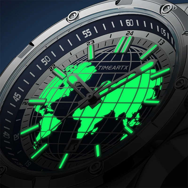 Men's Stainless Steel Waterproof Luminous Quartz Watch - World Map Dial, Military Business Style by TIMEARTX