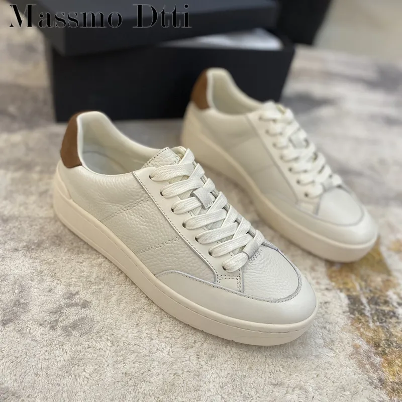 

2023 New Spring Summer Lychee Pattern Genuine Leather Women Color Matching Flats Simple Casual Shoes Sneakers Female