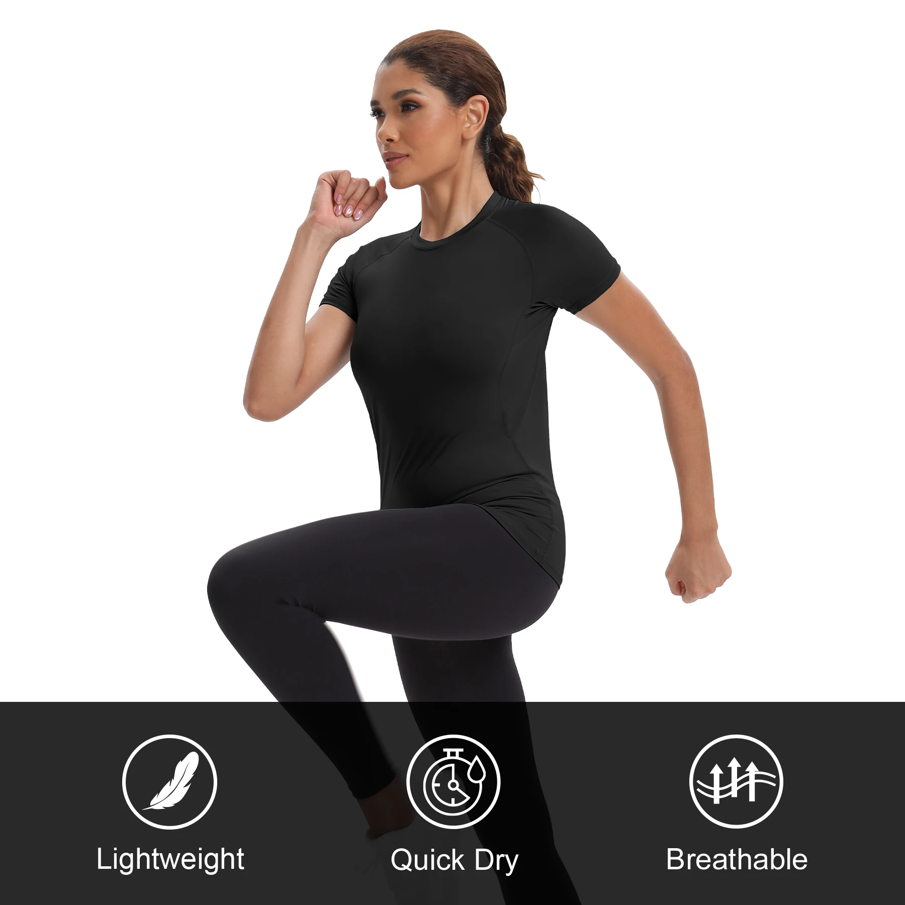 HOPLYNN 1 PC تي شيرت نسائي ضاغط بأكمام قصيرة، رياض...