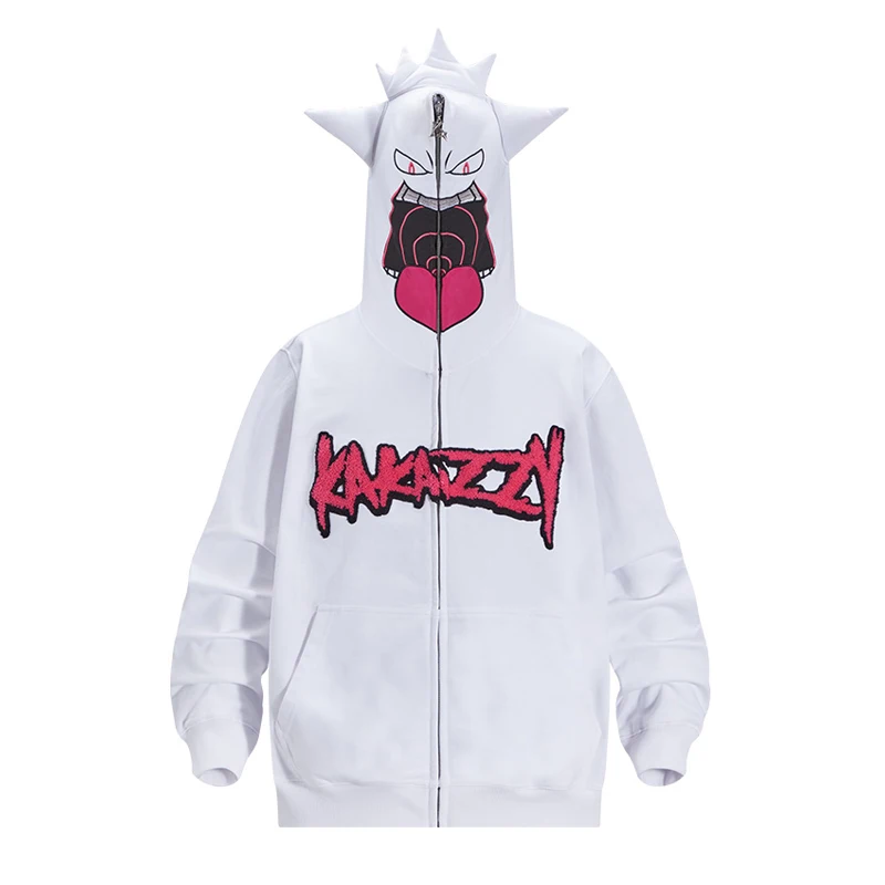 

Anime Cosplay Pokemon Gengar Hooded Zipper Sweater Spring and Autumn New American Heavy Loose Cardigan Jacket Men and Women Gift