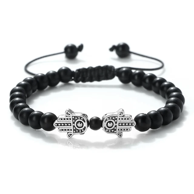 Bracelet pendentif main de Hamsa en perles naturelles œil de tigre et pierre de lave, tressé, pour femmes, hommes, couples, bijou porte-bonheur et protection, cadeau