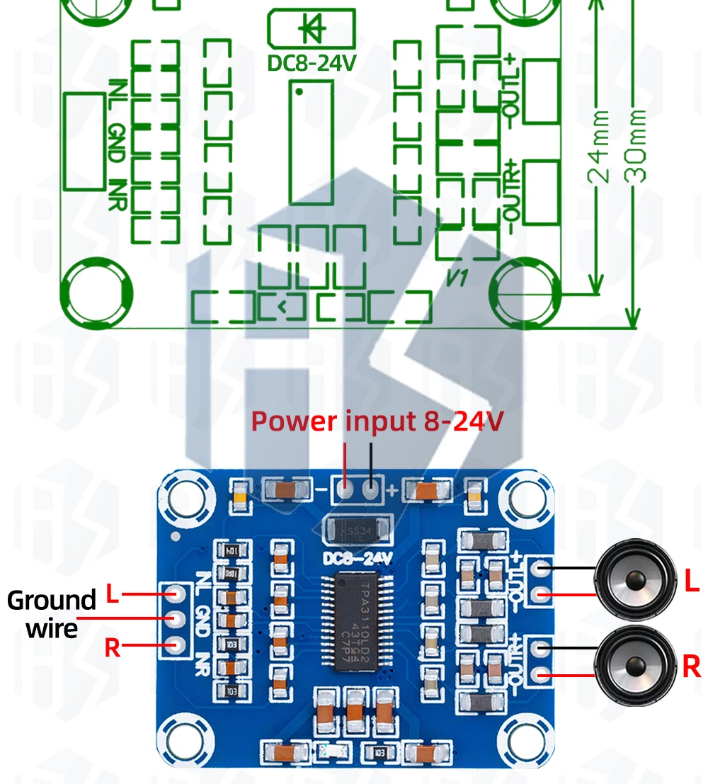 1~10PCS DC8V-24V 2X15W Digitales Audio-Stereo-Verstärkermodul TPA3110 12V Class D Leistungsverstärkerplatine 2.0 Kanal – Detail 4