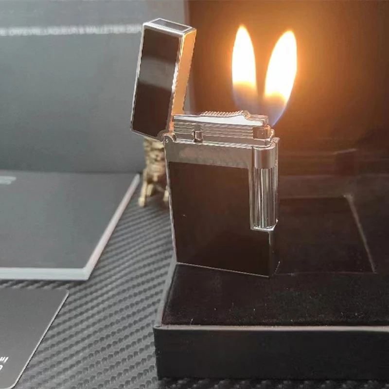 

New Memorial Luxury Lighter Double Fire Tobacco Cigar Cigarette gas Lighter Men Smoking Bright Sound Windproof Gift for Man 007