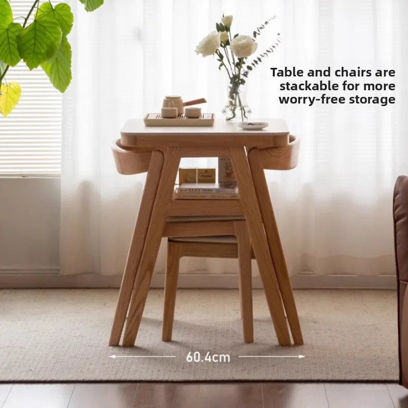 Solid Wood Oak Dining Table Rock Slab Surface Meal Table Small Space Casual Home Dining Table and Chair Set Modern Design