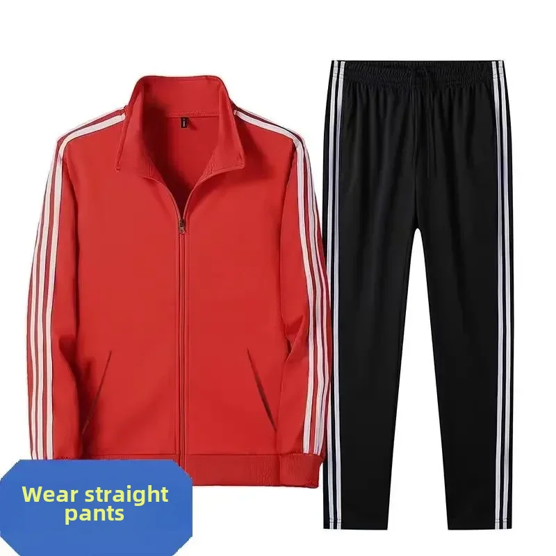 Red + straight black pants