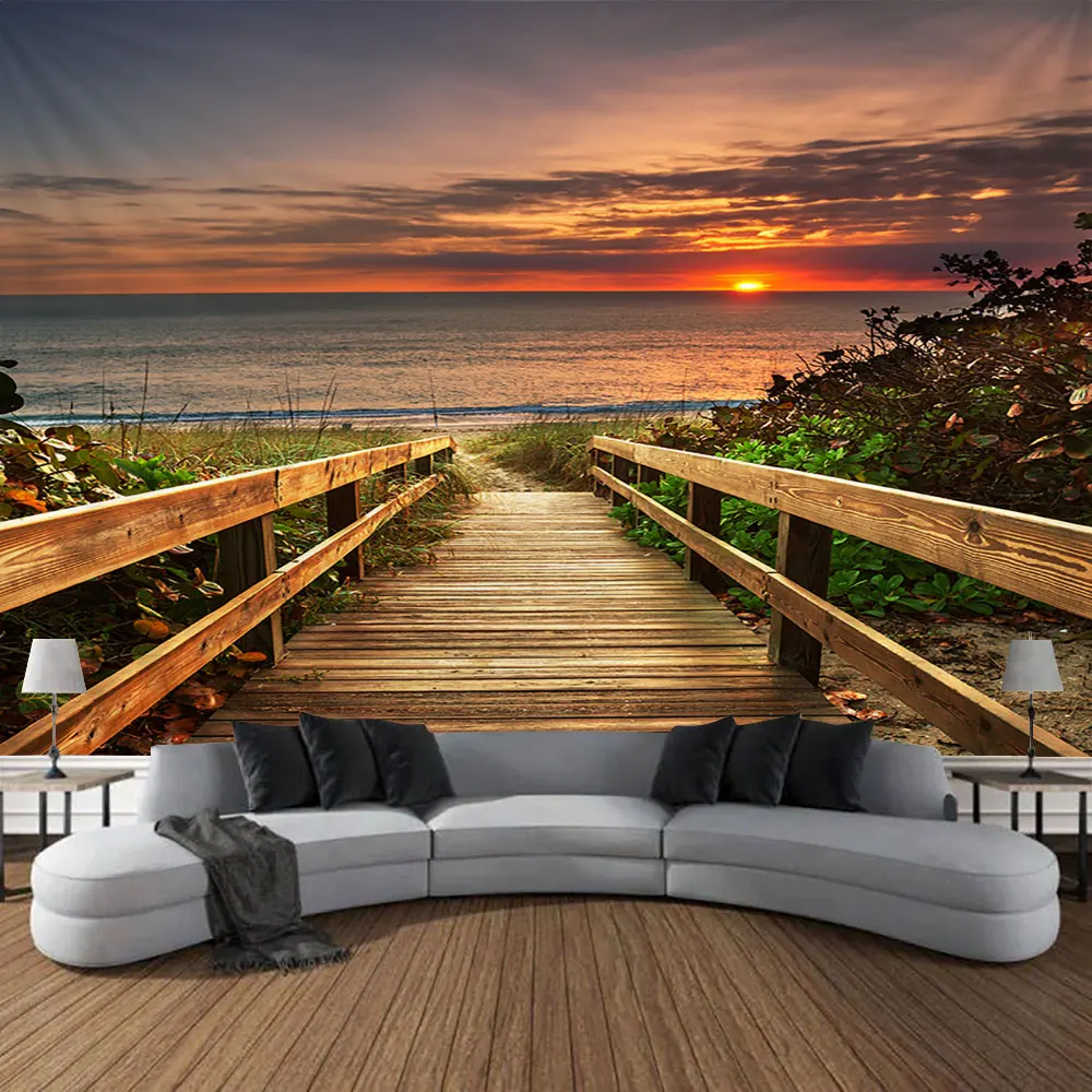 Krajina pláž západ slunce tapiserie zeď závěsný velký chytrý kolej halové ložnice