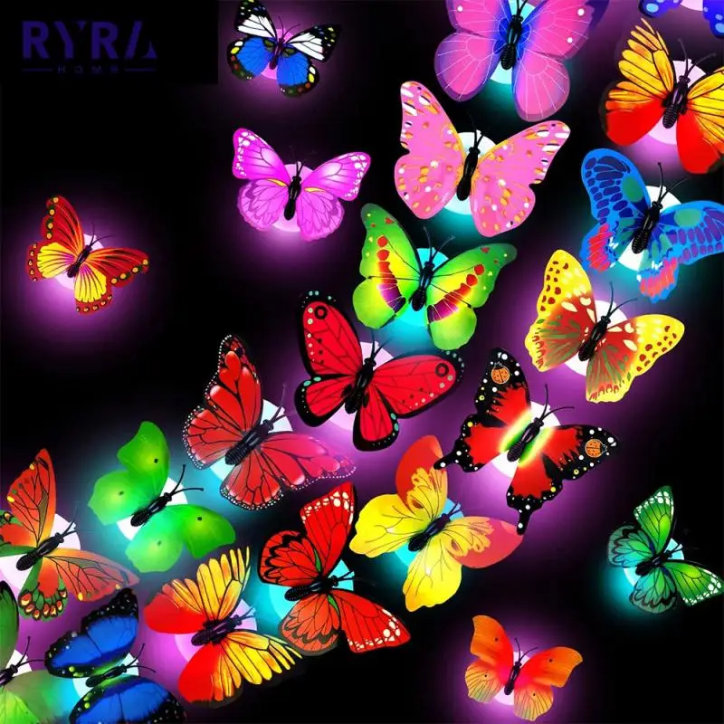 

1/3/10PCS Butterfly Night Lights Pasteable 3D Butterfly Wall Sticker Lamps Luminous Led Decorative Light Home Decoration Light