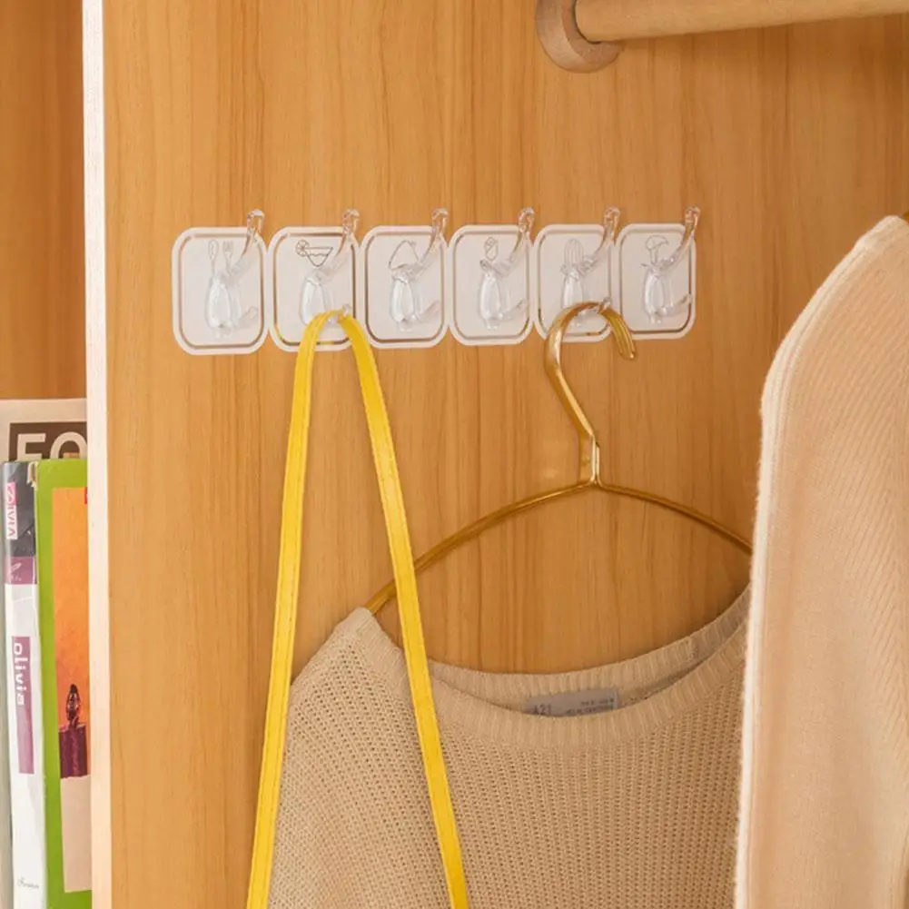 

Plastic Glue Hooks Kitchen Bathroom Six Rows Hooks Of Hanger Nail-free Wall Traceless Wall Hooks Row Sticke Hook A E0R5