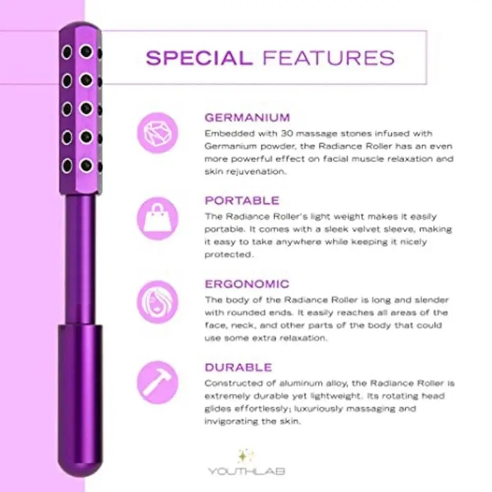 Alloy Gua Sha Face Roller Anti-Aging Lift Firm Skin Radiance Roller Tighten Skin 30 Germanium Stones Acupoint Roller Stick