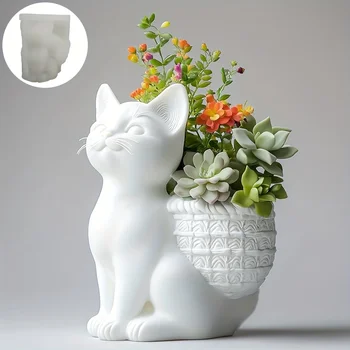 3D Squatting Cat Planter Mold 1