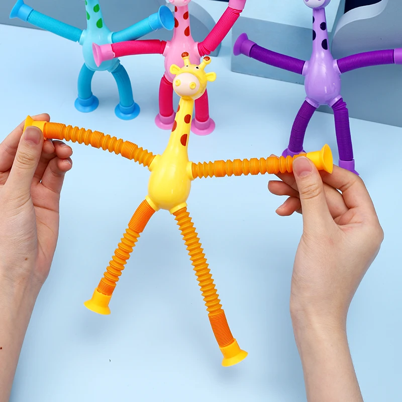 Children Suction Cup Toys Pop Tubes Stress Relief Telescopic Giraffe Hand Toys Sensory Bellows Anti-stress Squeeze Toy