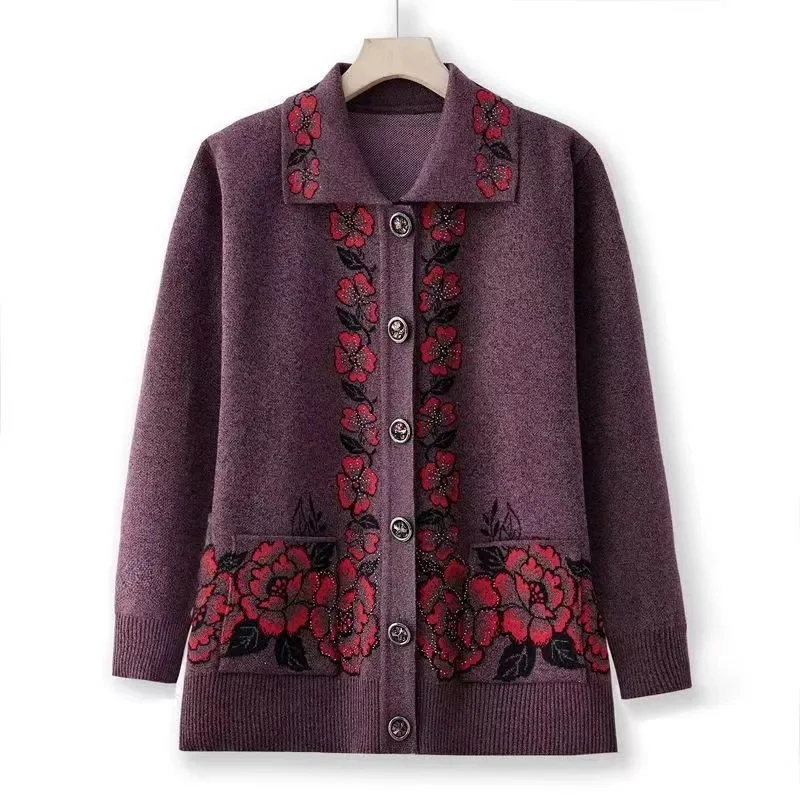 Grandma Knitted Cardigan Spring Autumn New Sweater Green Coat