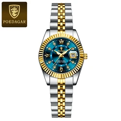 Luxury Elegant Women's Waterproof Stainless Steel Quartz Watch with Luminous Dial and Date Feature (780 Gold Blue)