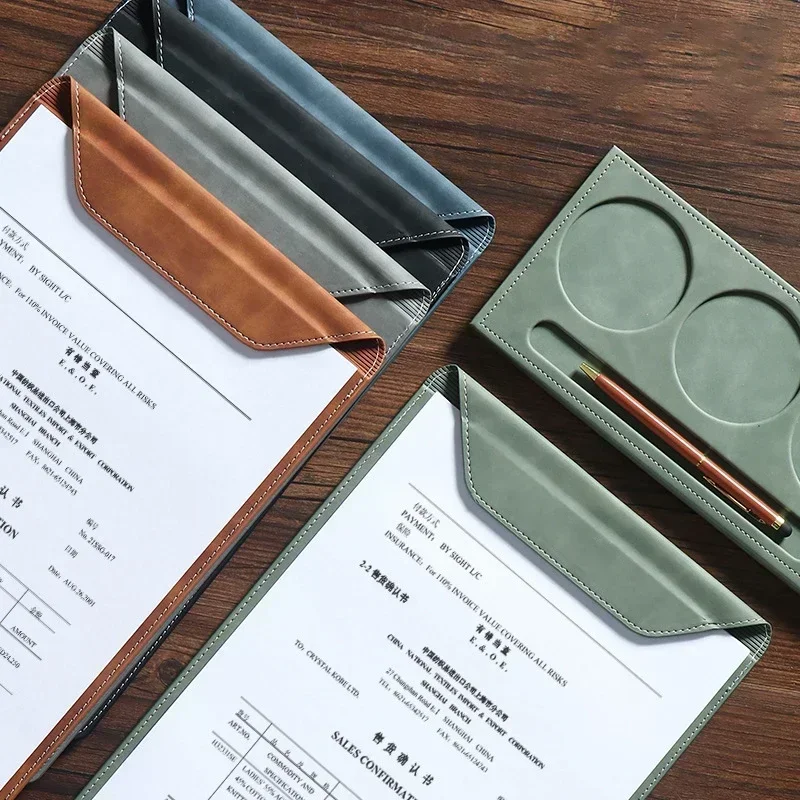 가죽 클립 마그네틱 한 손 보드 폴더 패드, 쓰기 흡입 파일