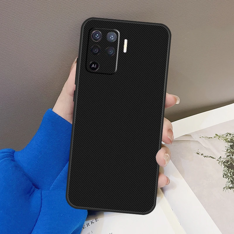 Coque Carbone Pour Oppo Reno 5/4/3, A93, A91, A74, A72, A53, A31, A15, A12 - Noire, Anti-choc