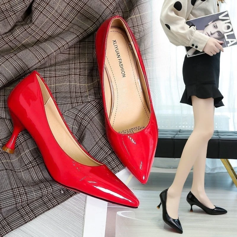 Cm Fashion High Heels Dress Shoes Patent Leather Women's High Heels  Pointed Toe Boat Shoes Stiletto Office Ladies Shoes - AliExpress