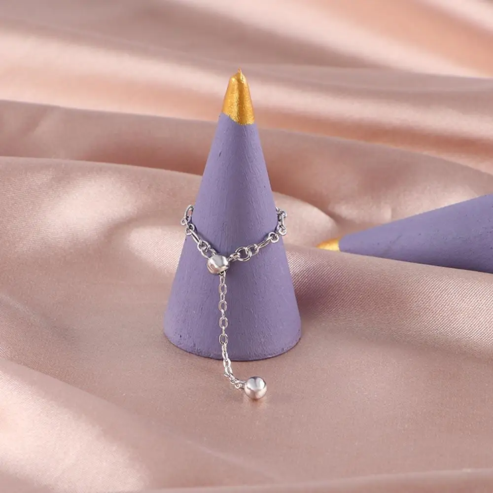 Silver Heart Ring Creative Trendy Bead Chain Punk Adjustable Finger Jewelry Korean Women Rings