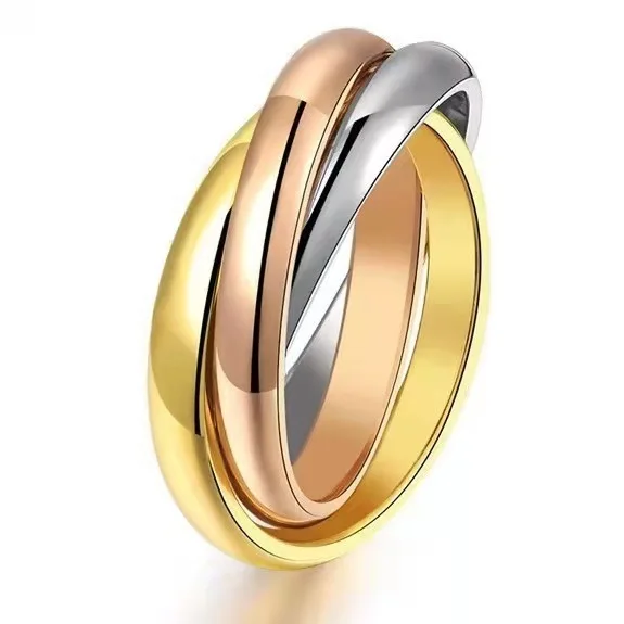 

Personalized Simple Classic 18k Gold Three Layer Couple Ring Colorless Titanium Steel Ring for Women Female Party Gifts