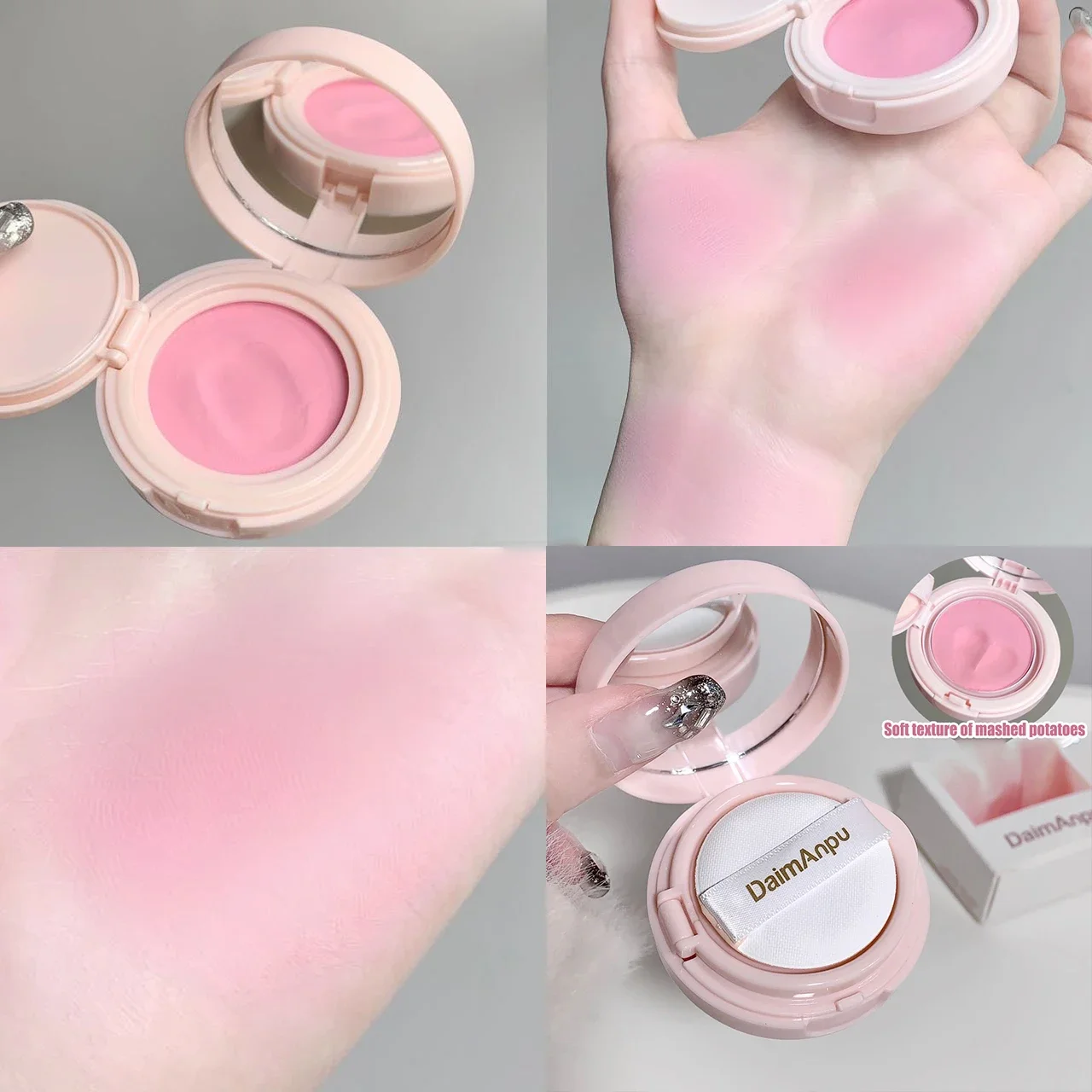 여아용 핑크 페이스 블러쉬 머드 무스 블러쉬 팔레트, 로즈 체리 치크 틴트 블러셔, 퍼프 메이크업 매트 피치 루즈 컨투어 섀도우 포함