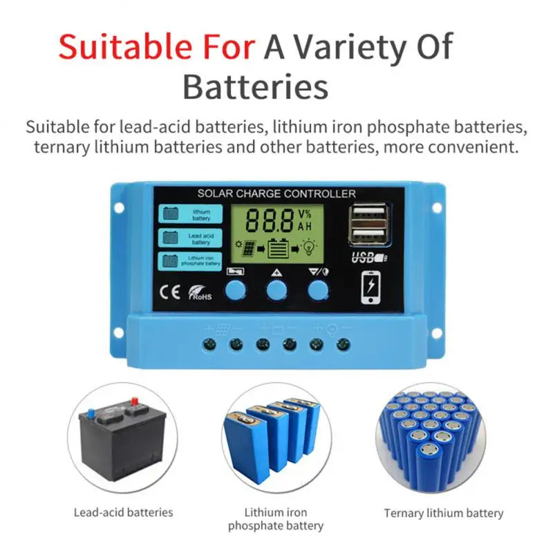 MPPT 태양광 충전 컨트롤러, PV 레귤레이터, 다채로운 스크린, 리튬 Lifepo Gel Mppt, 10A, 20A, 30A, 12V, 24V, 50VDC, 신제품