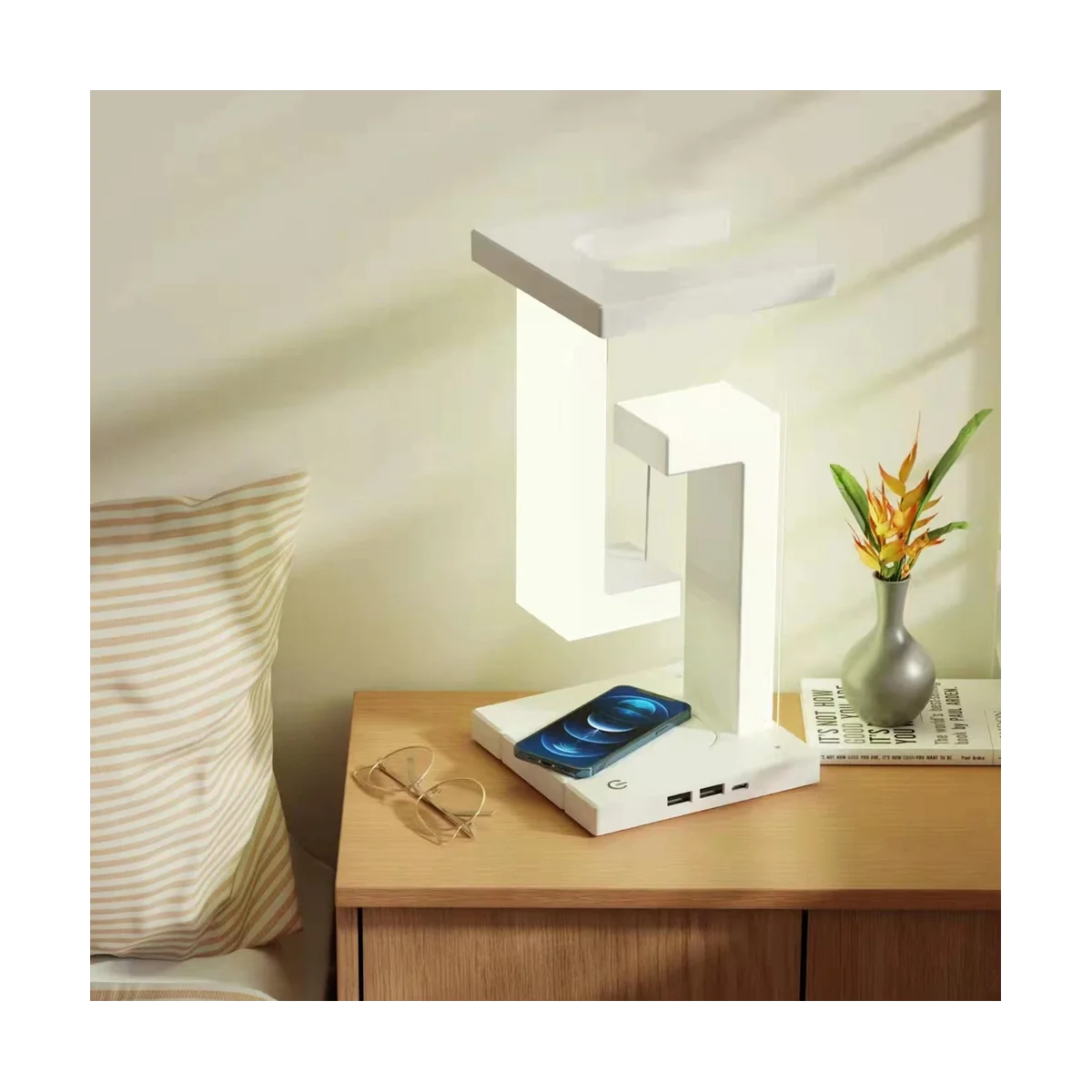 

Suspending Anti-Gravity Night Light Multifunction Desk Lamp Dimmable Table Lamp for Bedroom Decor, 10W Wireless Charging