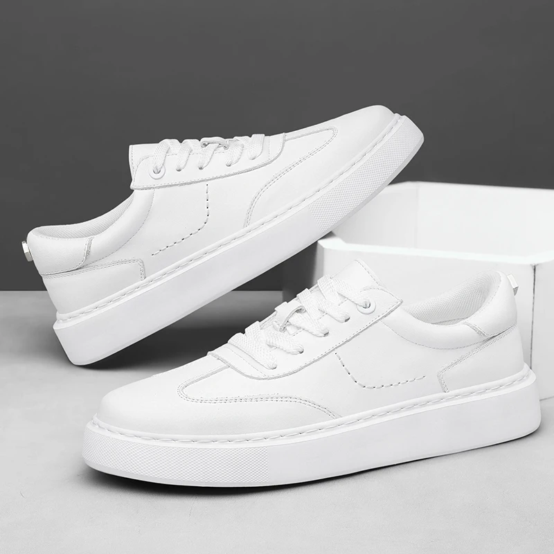 Baskets homme décontractées en cuir véritable à lacets_voghion.com
