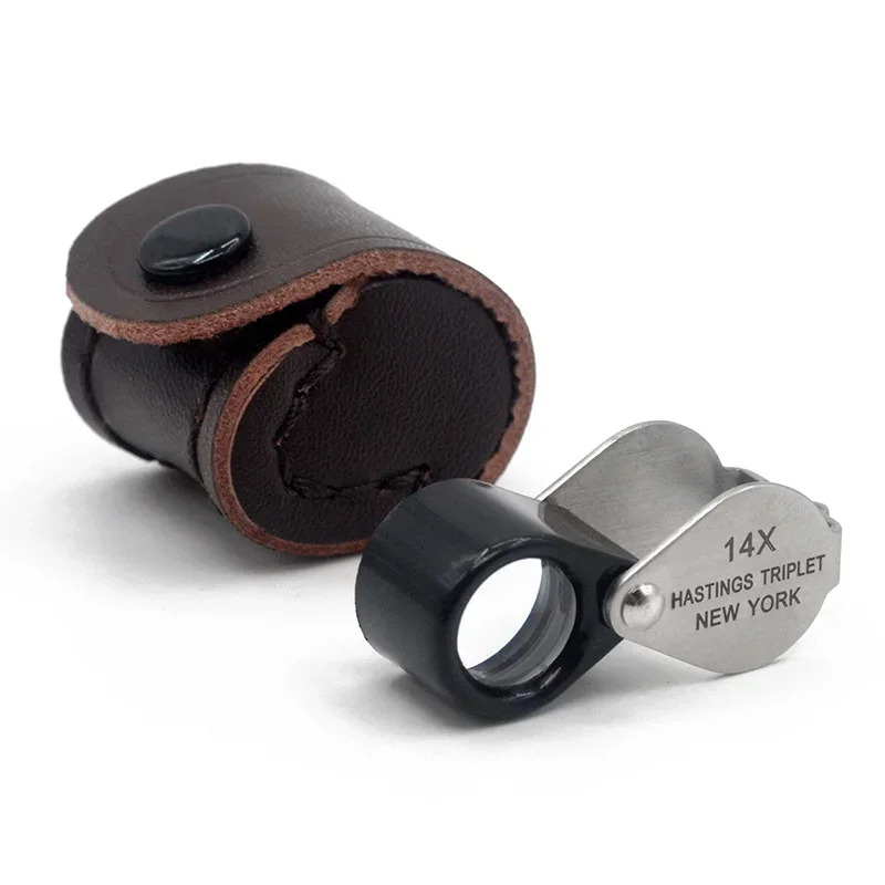 PU 가죽 가방으로 접이식 14x HD 지질 돋보기 높은 목록 배율 보석 골동품 식별 도구