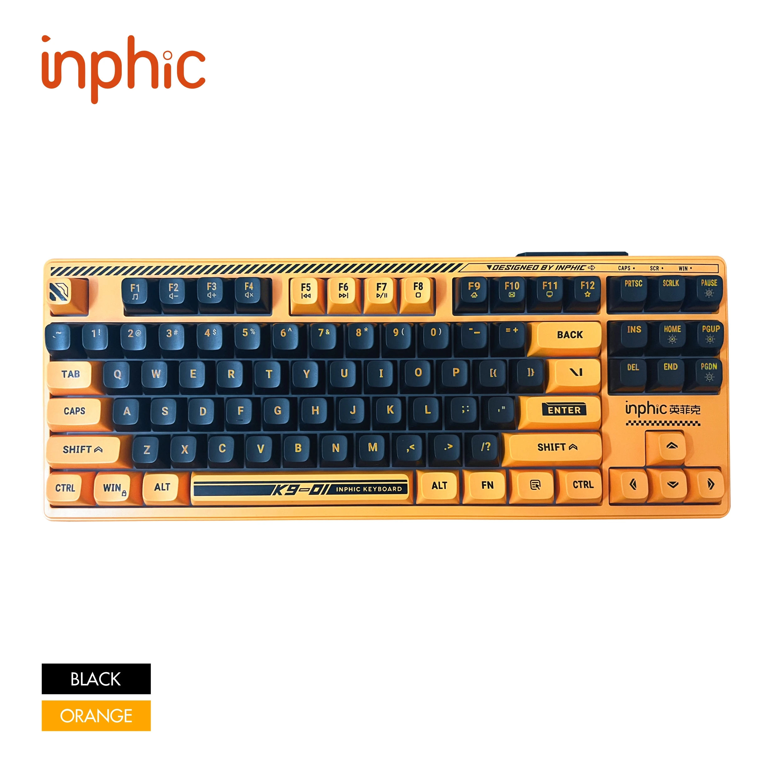 INPHIC 유선 키보드 87 키 음소거 무음 옐로우 블랙 게임, 사무실 타이핑, 빛나는 메카 노트북 게임용 키보드, K901