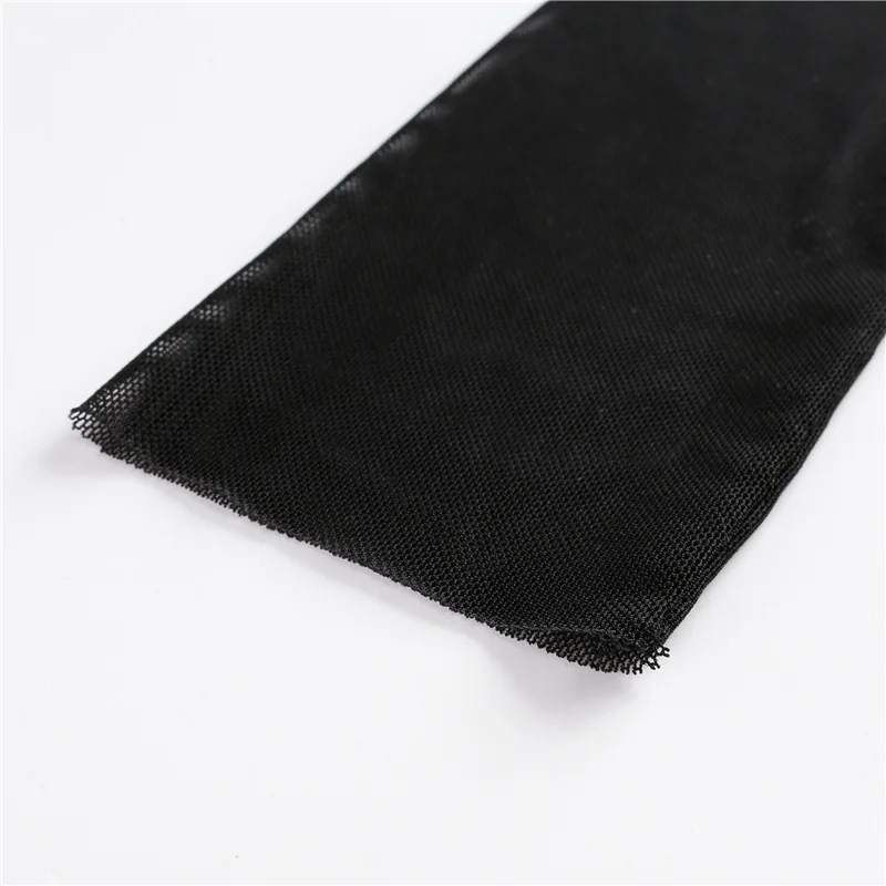 Sexy Women Crop Top Mesh Sleeve T-Shirt Sexy Tops Hollow Out Transparent Tops Ladies T Shirt Black Top Casual T-shirt744_voghion.com