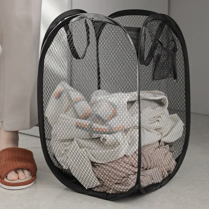 Folding Dirty Laundry Sorting Basket Washing Frame Bathroom Cloth Mesh ...