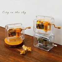 1pc Mini Creative Acrylic Music Box Hand Windup Metal Movement Octave Box Transparent Birthday Valentine's Day New Year Gift 1