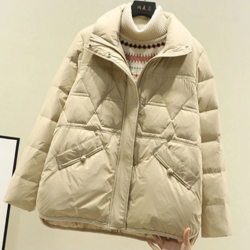 2023 New Women Down Jacket Winter Coat Female Short-length Light Weight Parkas Stand Collar Loose Outwea Large Pocket Overcoat