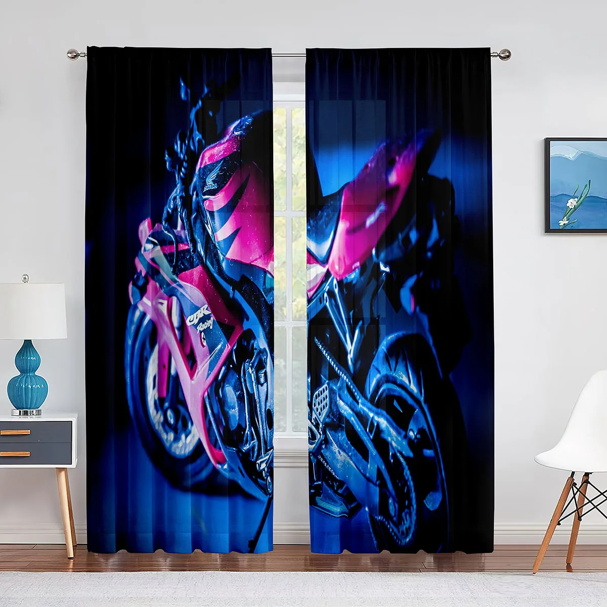 Creative Kit レースクロスとマットの2点セット 太陽と月のレース Green Motorcycle Sheer Voile Curtain Motocross Sports Window