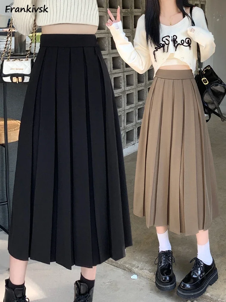 

Pleated Skirt Women Hotsweet Korean Preppy Style Streetwear Midi Schoolgirls All-match Youthful Popular Hipster A-line Autumn