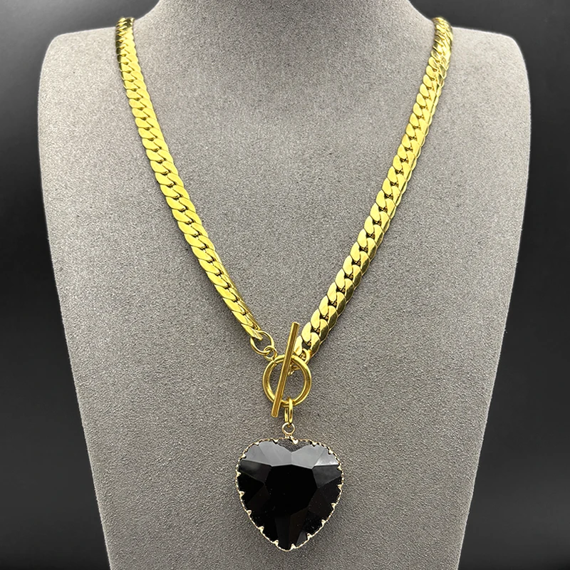 Gothic Punk Rotes Herz Glas Anhänger Halskette Halsband für Frauen Männer Edelstahl Gold Farbe Schlüsselbein Kette Halsketten Schmuck – Detail 8
