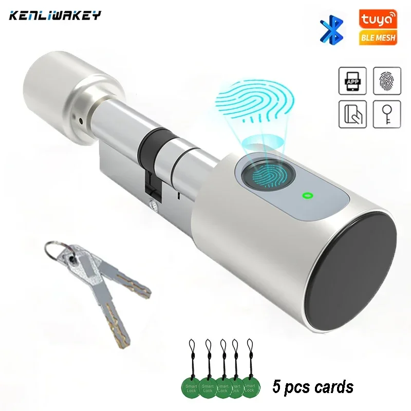 Tuya APP Fingerprint Lock Euro Cylinder Electronic Smart Door Lock RFID Card Bluetooth Digital Keyless Entry Smart Home for fingerprint door lock,fingerprint cylinder lock,smart cylinder lock,smart door lock,electronic lock,smart lock