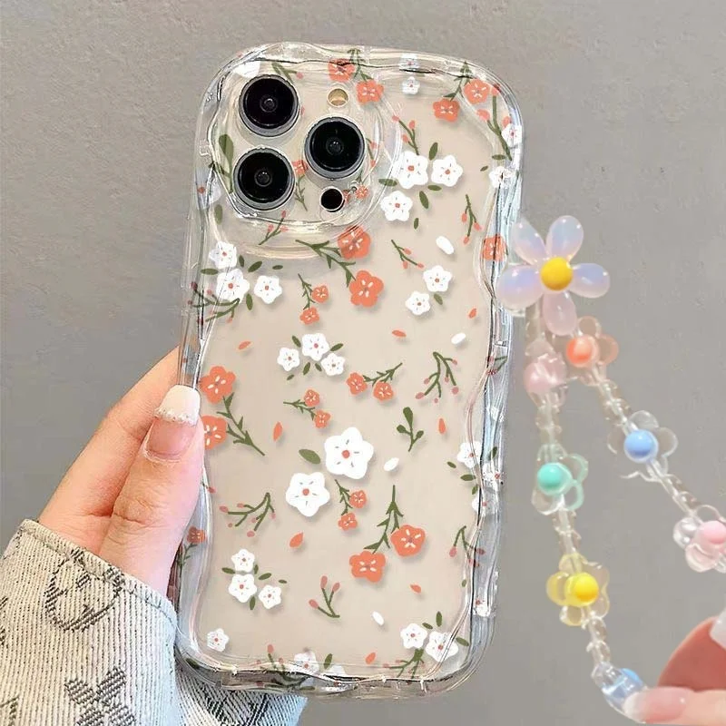 Floral Phone Case with Flower Wrist Strap and Lanyard