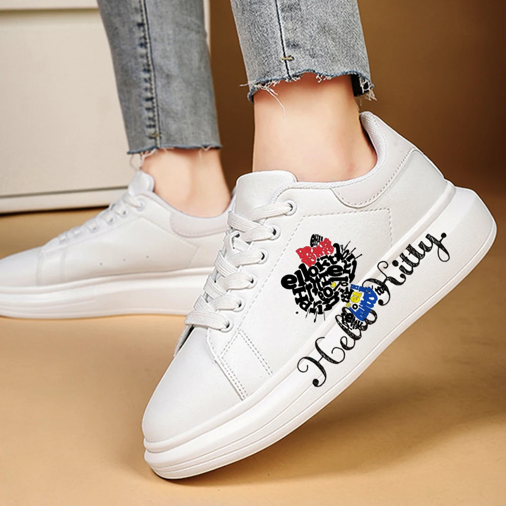thumbnail image 1 of Zapatillas de deporte hello kitty para mujer, zapatos informales con plataforma para kateboarding, planos, 3D, graffiti, color rosa, 1 of 5