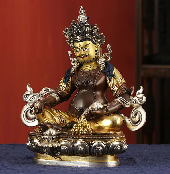 

21CM large -High-grade Buddha brass statue- HOME family effective protection Tibetan Nepal Yellow Jambhala fortune god Buddha