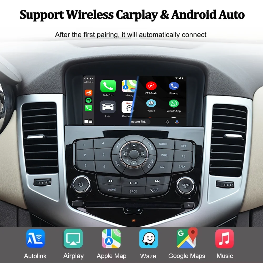 Adaptador de Interfaz Inalámbrica CarPlay Android Auto para Chevrolet Cruze 2012 2013 2014 y Opel Zafira C 2016 2017 con Pantalla Táctil, Mirror Link, Airplay, BT, GPS y Módulo de Navegación 2