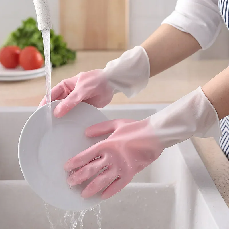 Silicone Cleaning Gloves Dishwashing Cleaning Gloves Scrubber Dish Washing Sponge Rubber Tools 1Pair work gloves protective gloves