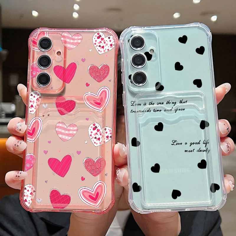 Love Heart Print Soft TPU Card Holder Phone Case
