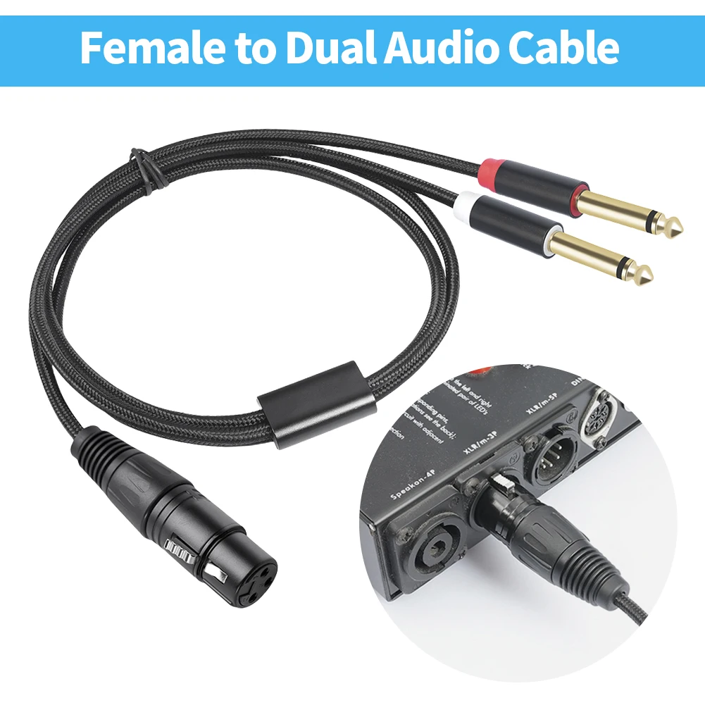 Premium XLR Female to Dual 1/4 Inch Y Splitter Cable for Microphone Mixer, 3-Pin to Dual Mono TS Male Connection