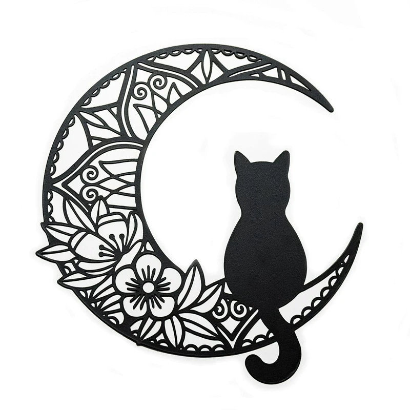 

Wooden Wall Decor Black Moon Cat Hand Hollow Hanging Wall Ornaments For Boho Home Decoration Nordic Room Aesthetics Gift