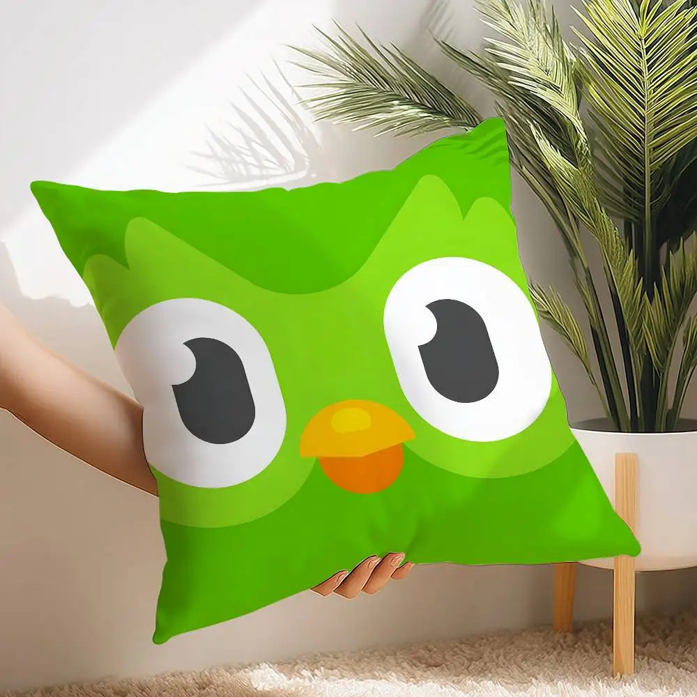 D-Duolingo Owl D-Duo 베개 케이스 짧은 플러시 프린트 쿠션 커버 스퀘어 스로우 베개 커버 소파 홈 장식